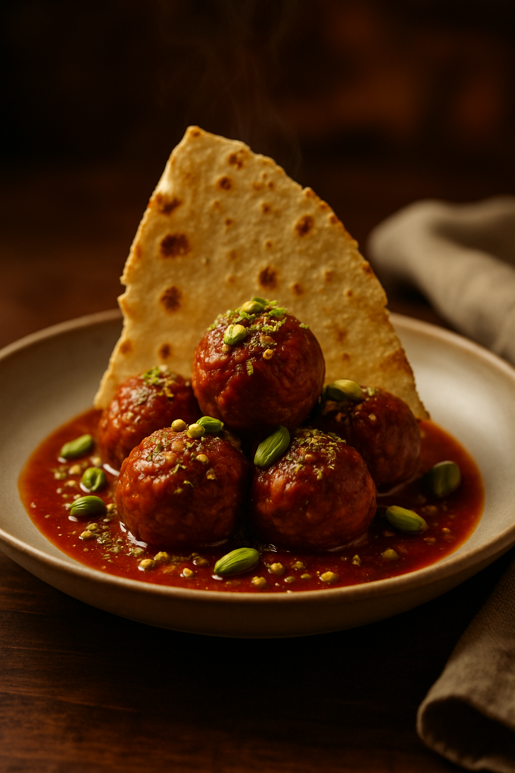 Polpette al sugo con pistacchi e pane carasau